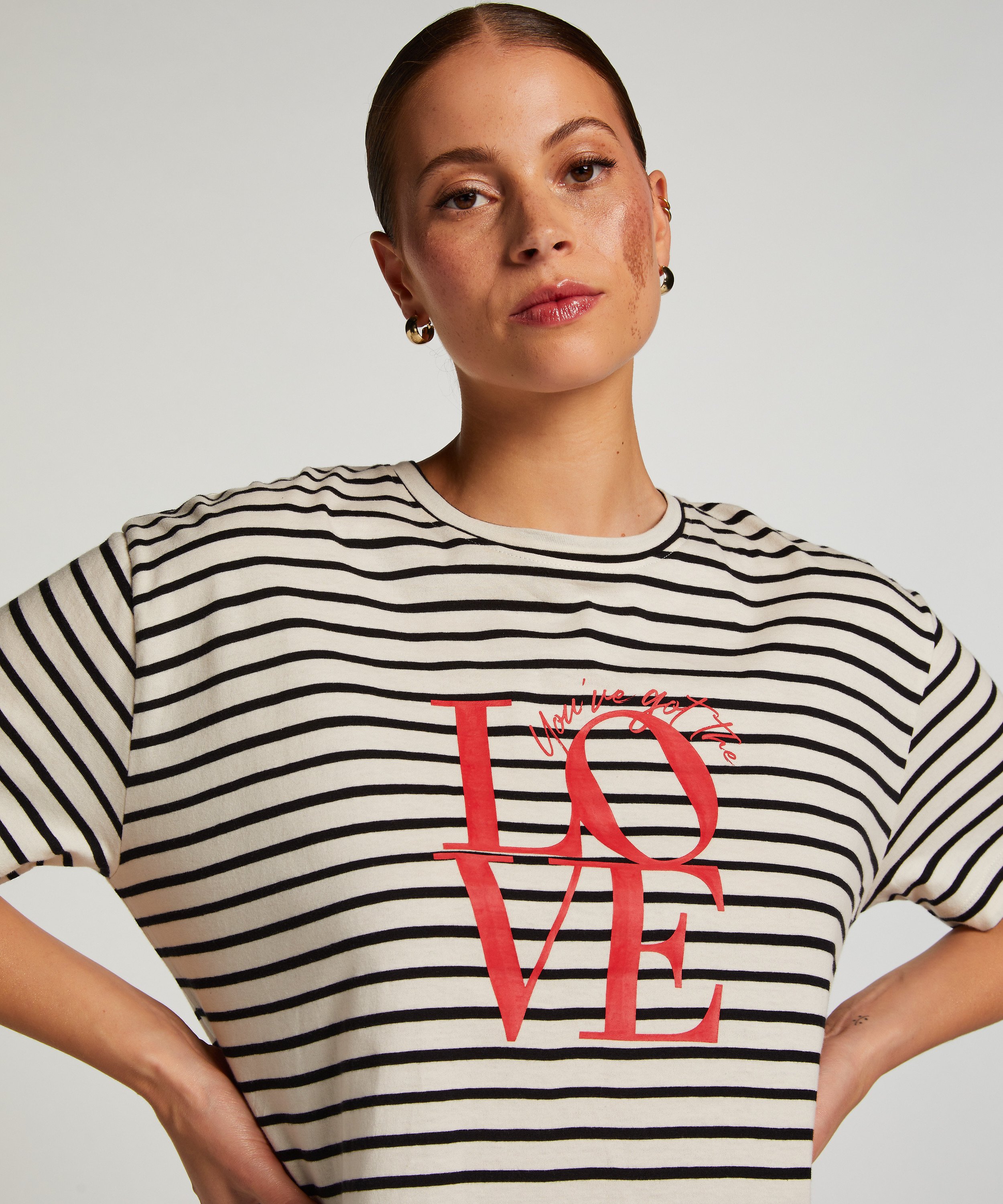 Nachthemd ronde hals, Zwart, main