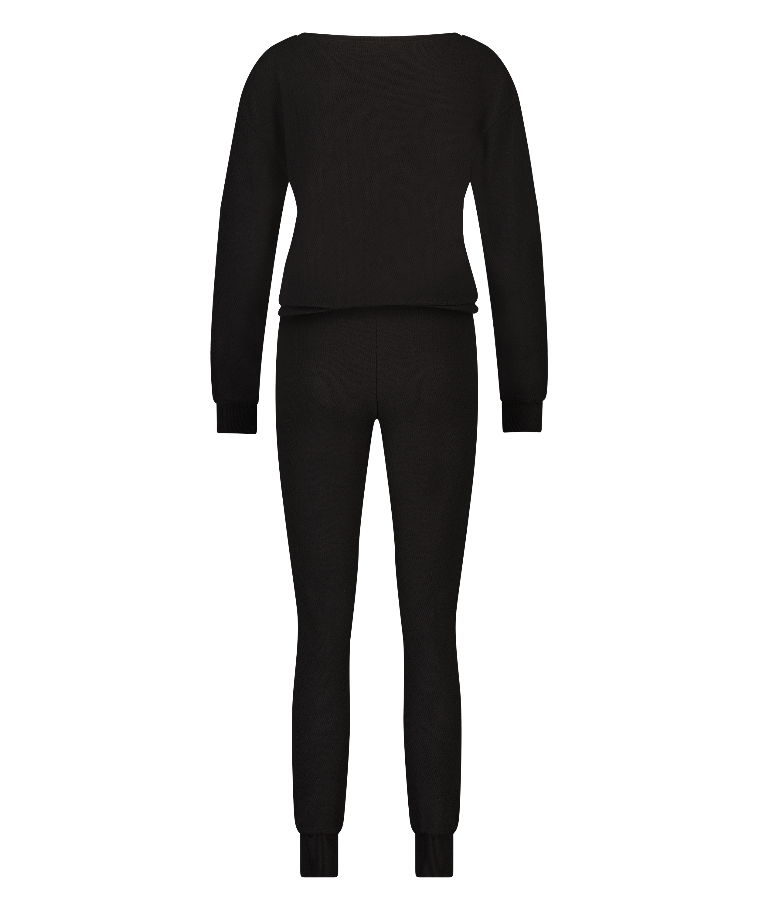 Pyjama Waffle Placket, Zwart, main