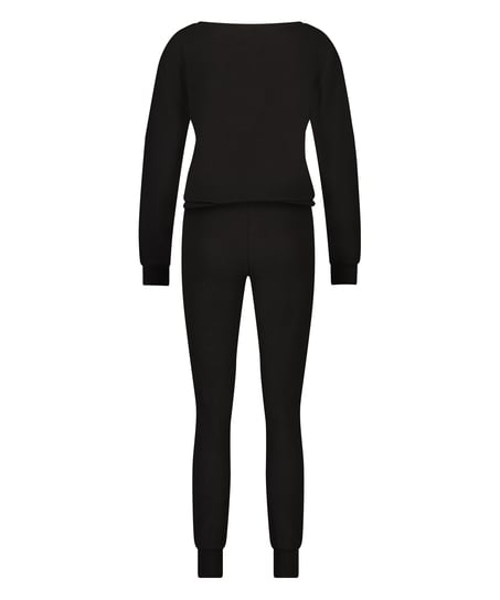 Pyjama Waffle Placket, Zwart