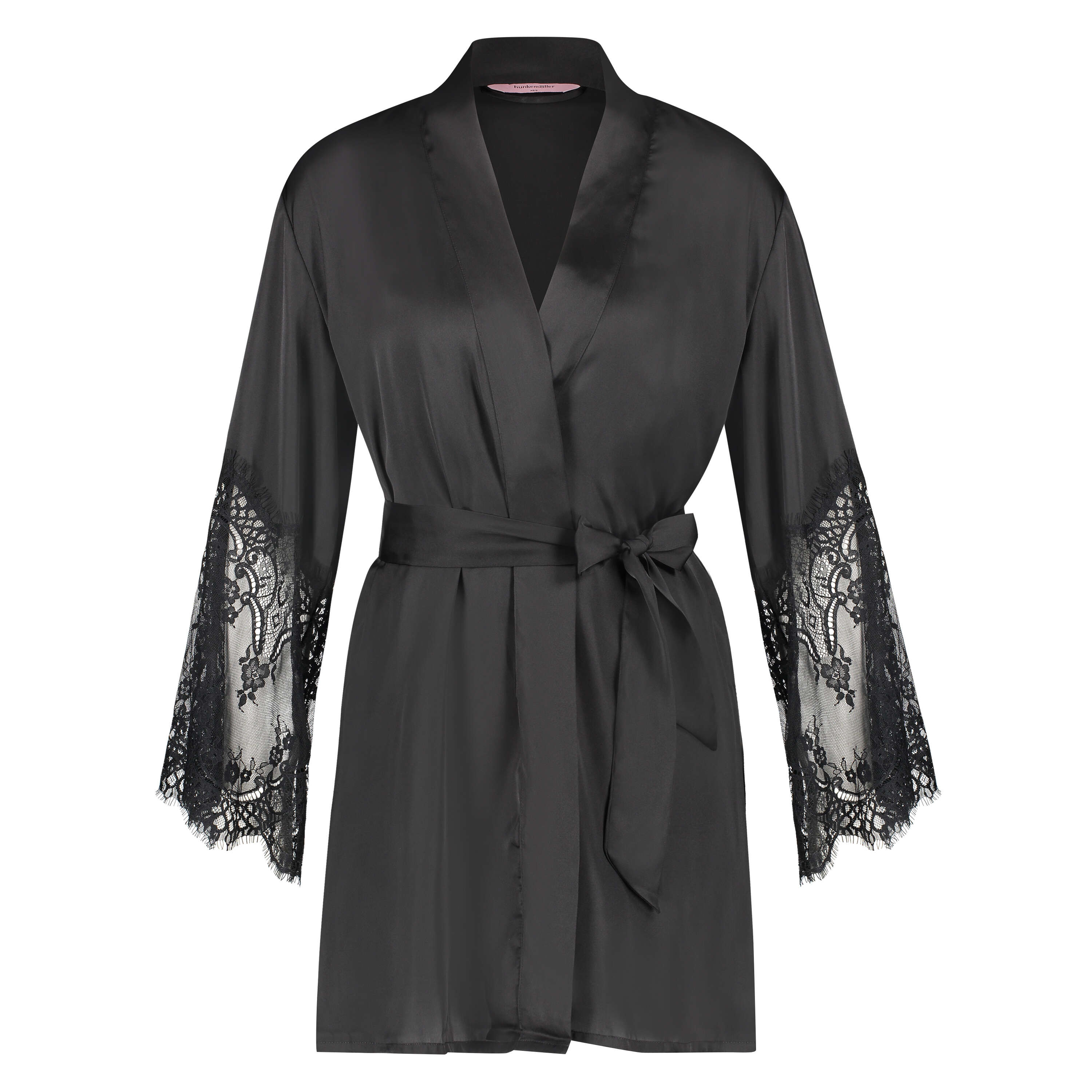 Kimono Lace Satin, Noir, main