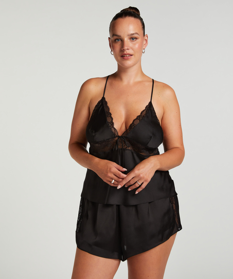 Pyjama short Satin Marcela, Zwart