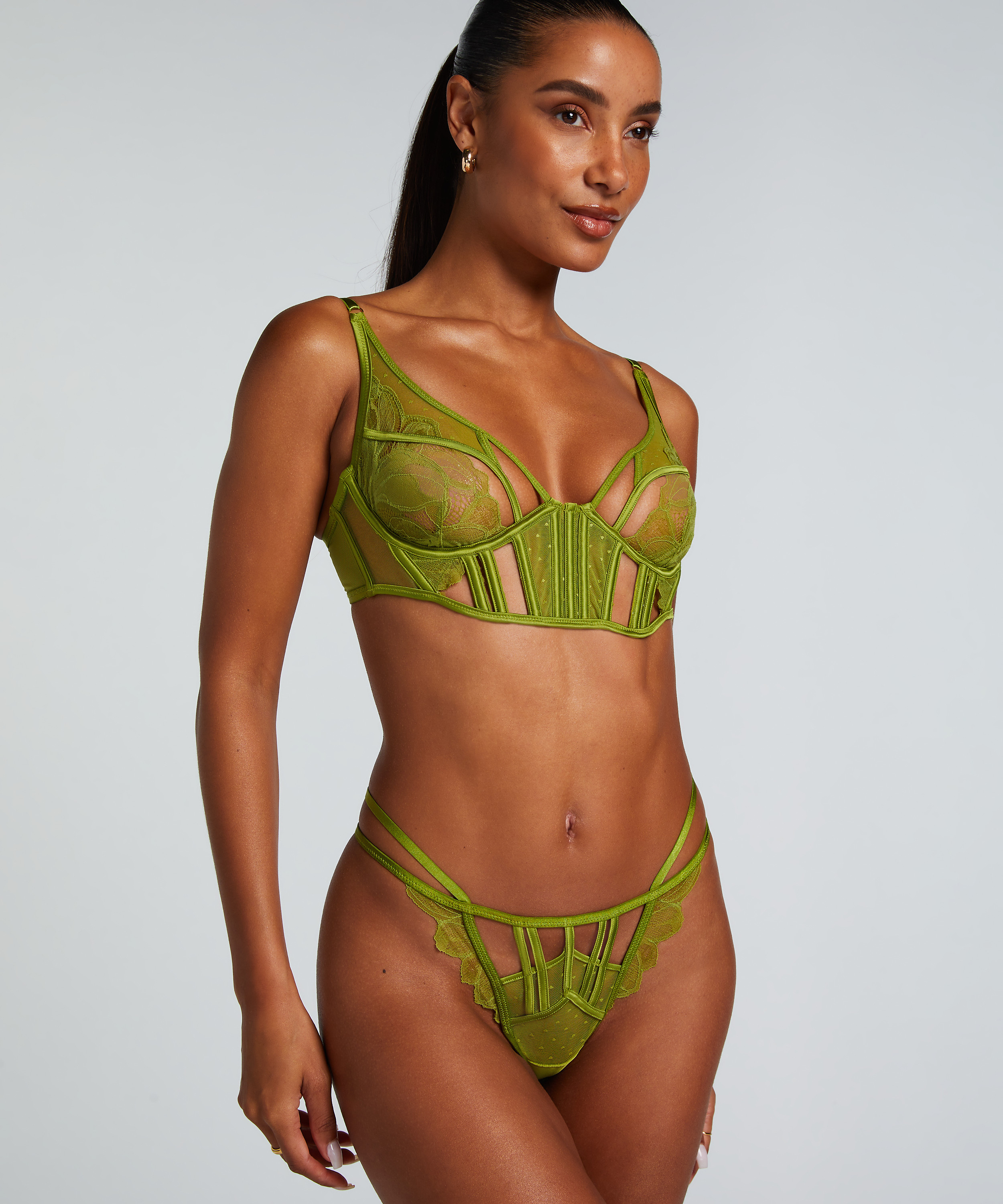 Soutien-gorge à armatures non-préformé longline Billie, Vert, main