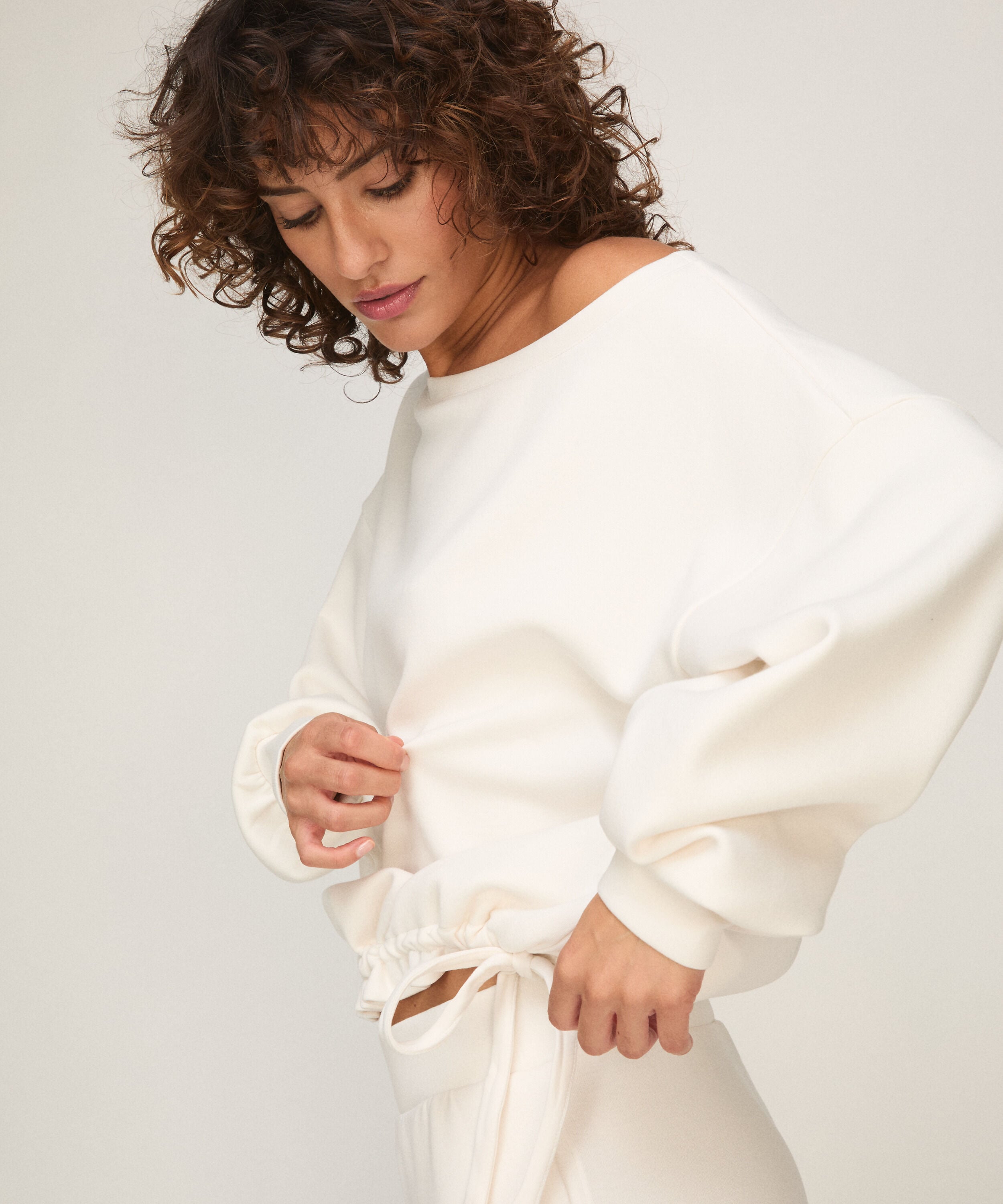 Top en Viscose à Col Bateau, Blanc