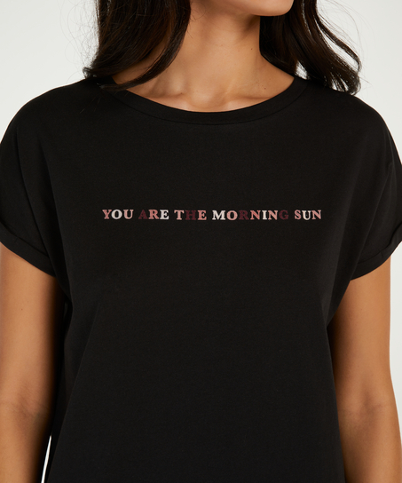 Chemise de nuit &agrave; encolure arrondie, Noir