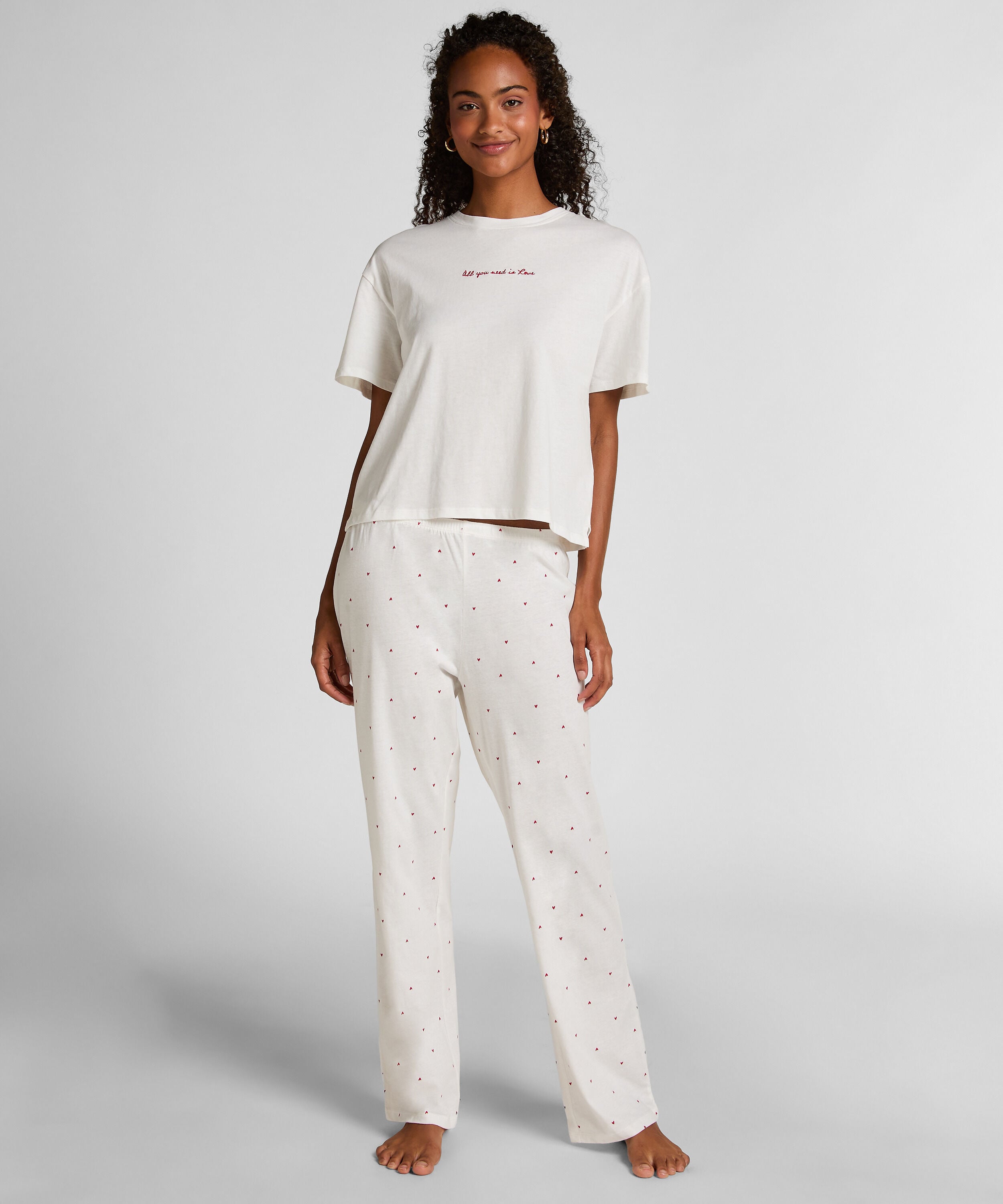 Pyjama Set Katoen Print, Wit