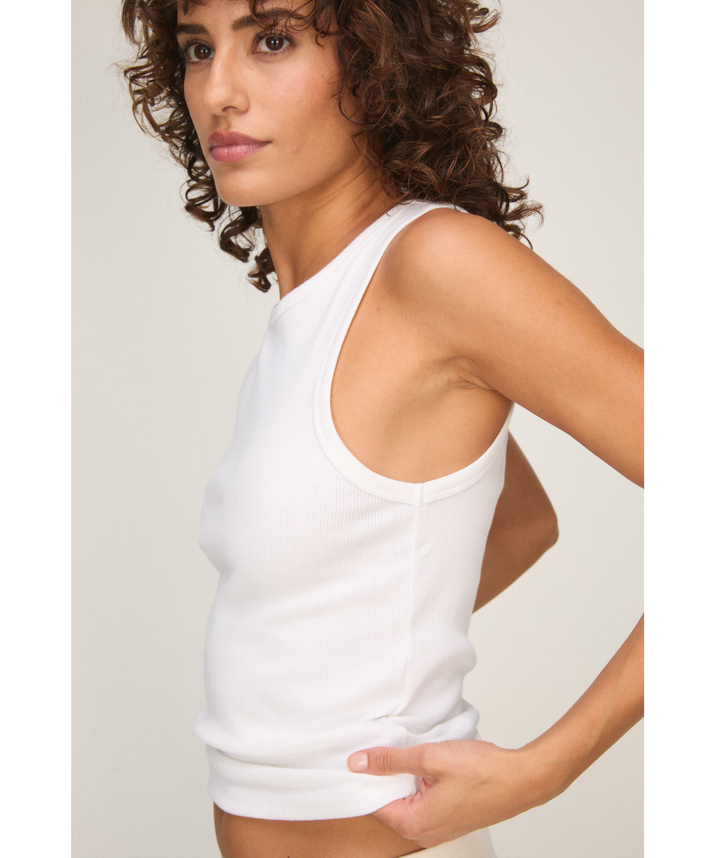 Tanktop met Katoen, Wit Tanktop met Katoen, Wit