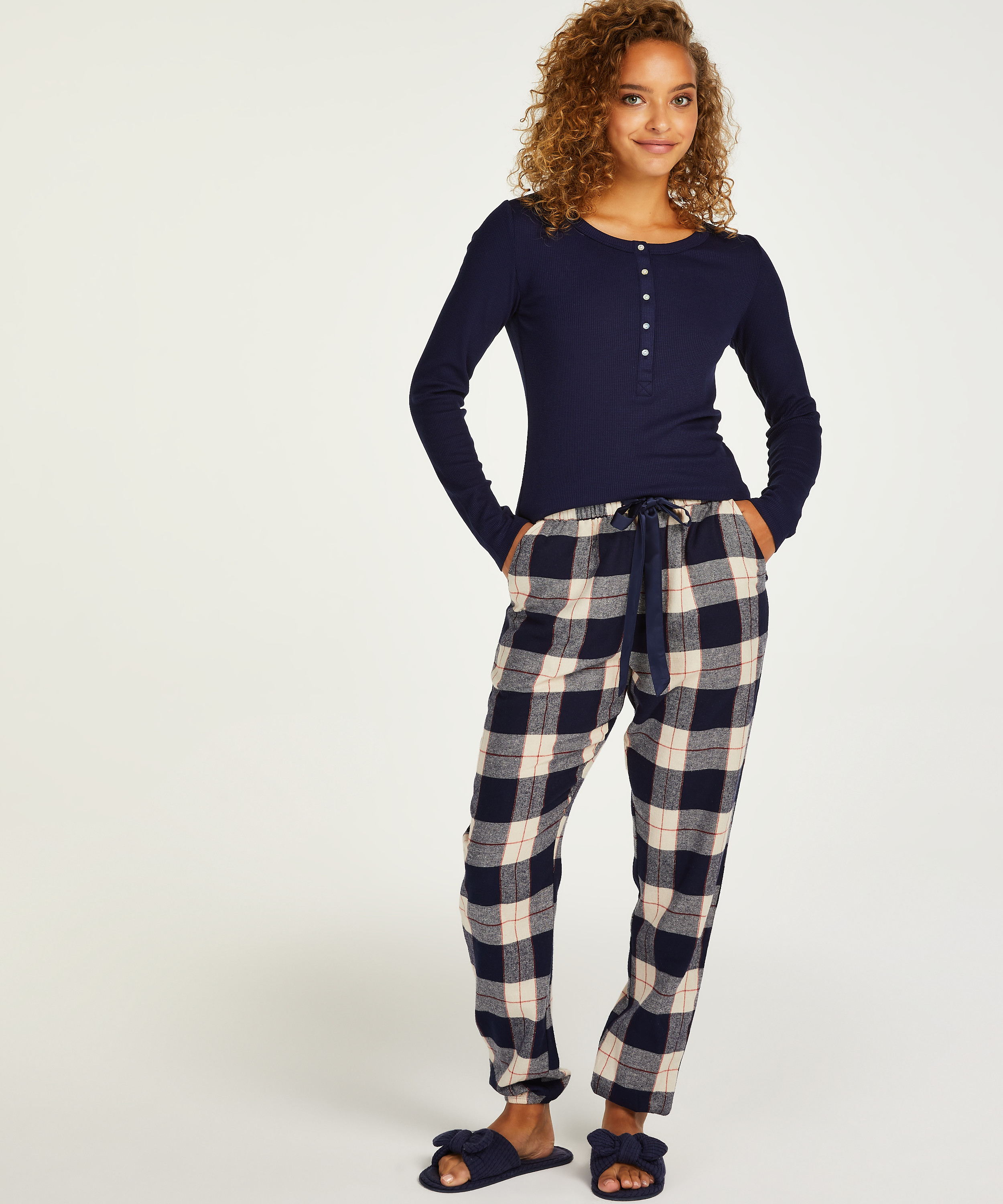 Pyjamabroek Twill Check Cuff, Blauw, main