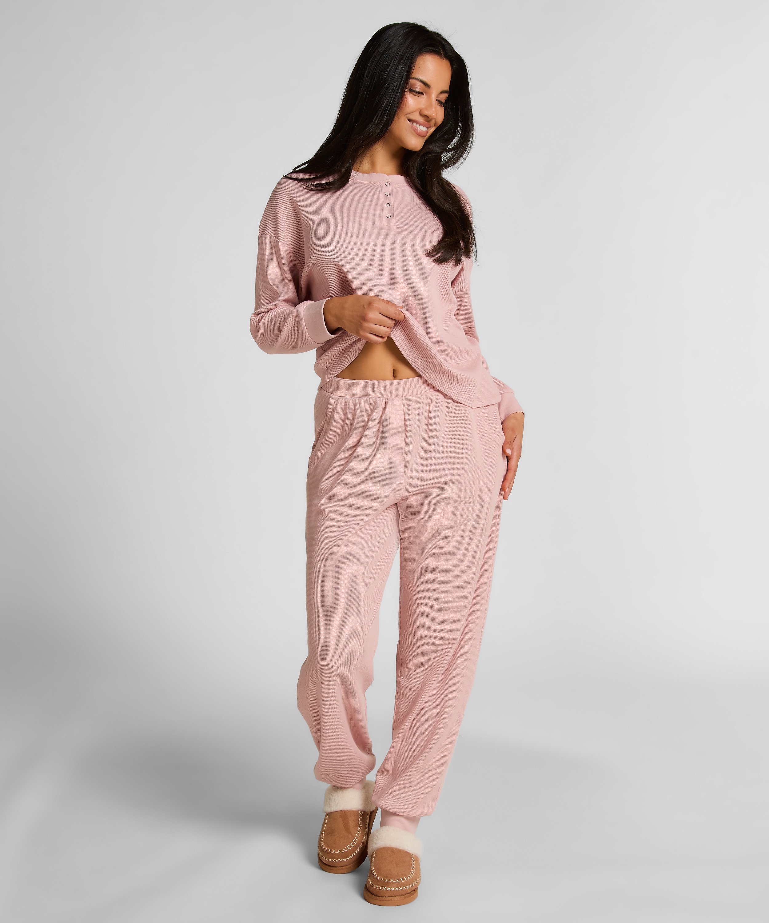 Joggingbroek van wafelstof, Roze, main