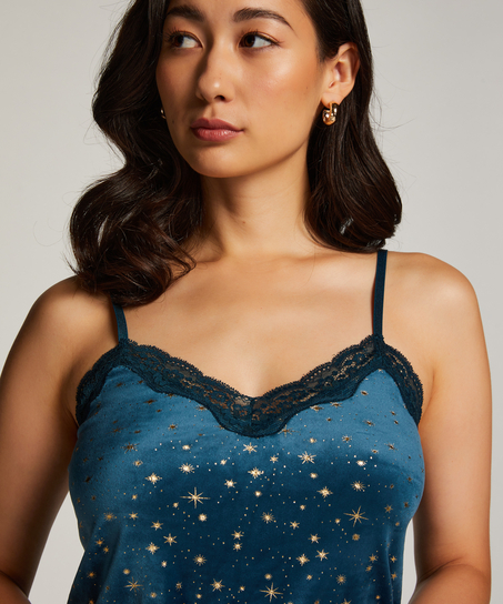 Top Velours Lace, Bleu