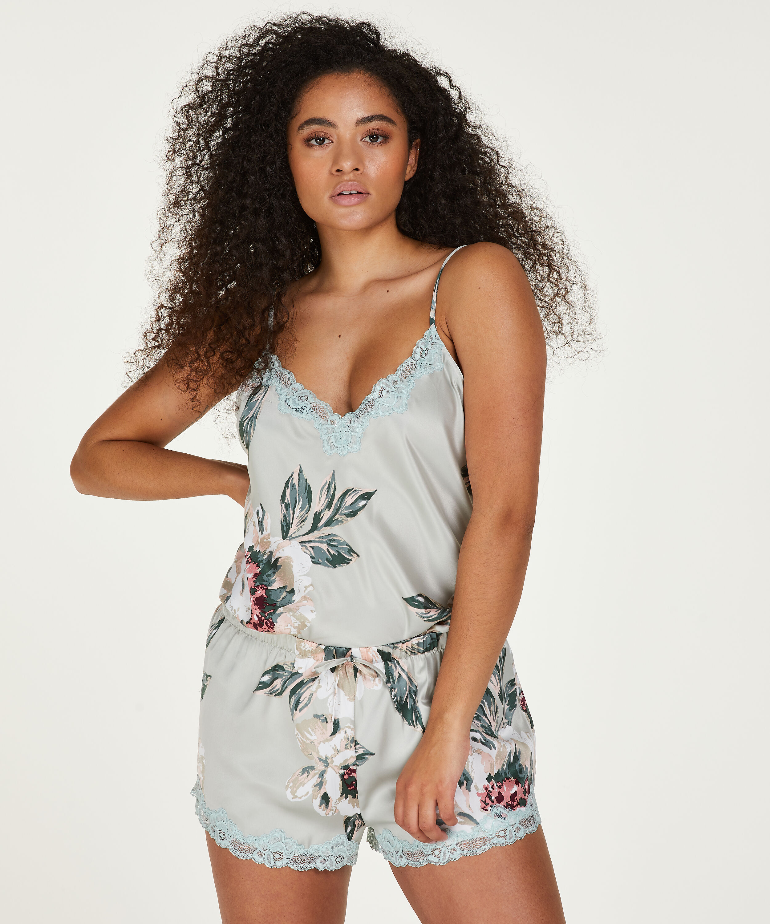 Pyjama short satin, Blauw