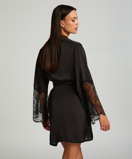 Kimono Lace Satin, Noir