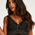 Slipdress Modal lace long, Zwart