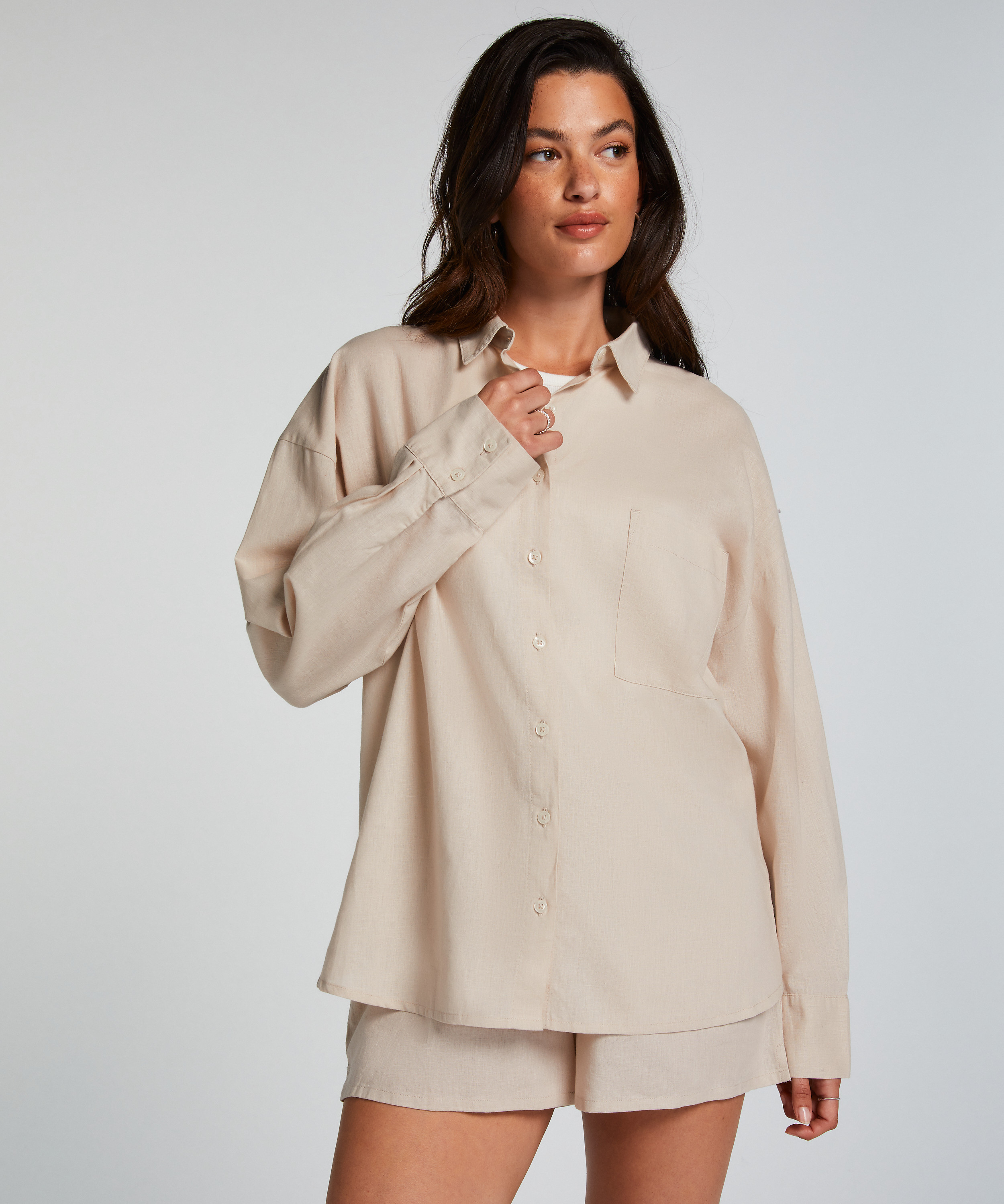 Haut de pyjama Lin, Beige, main