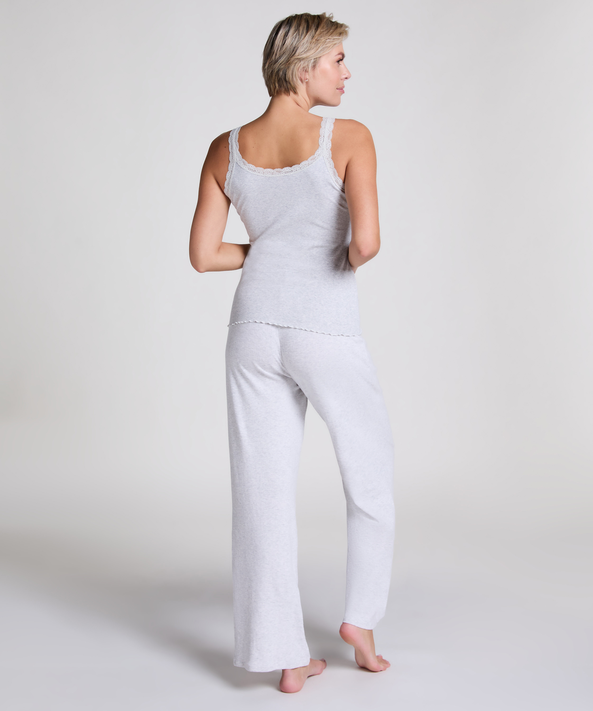 Débardeur côtelé en dentelle, Beige, main