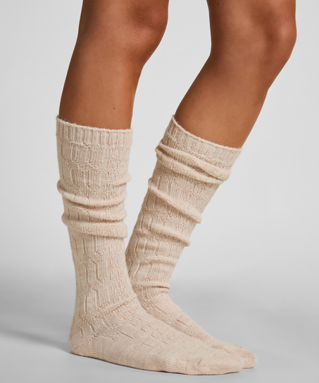 2 paires de chaussettes longues, Beige