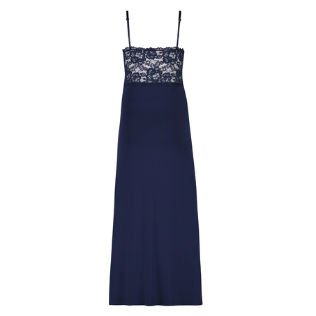 Slipdress Modal lace long, Blauw