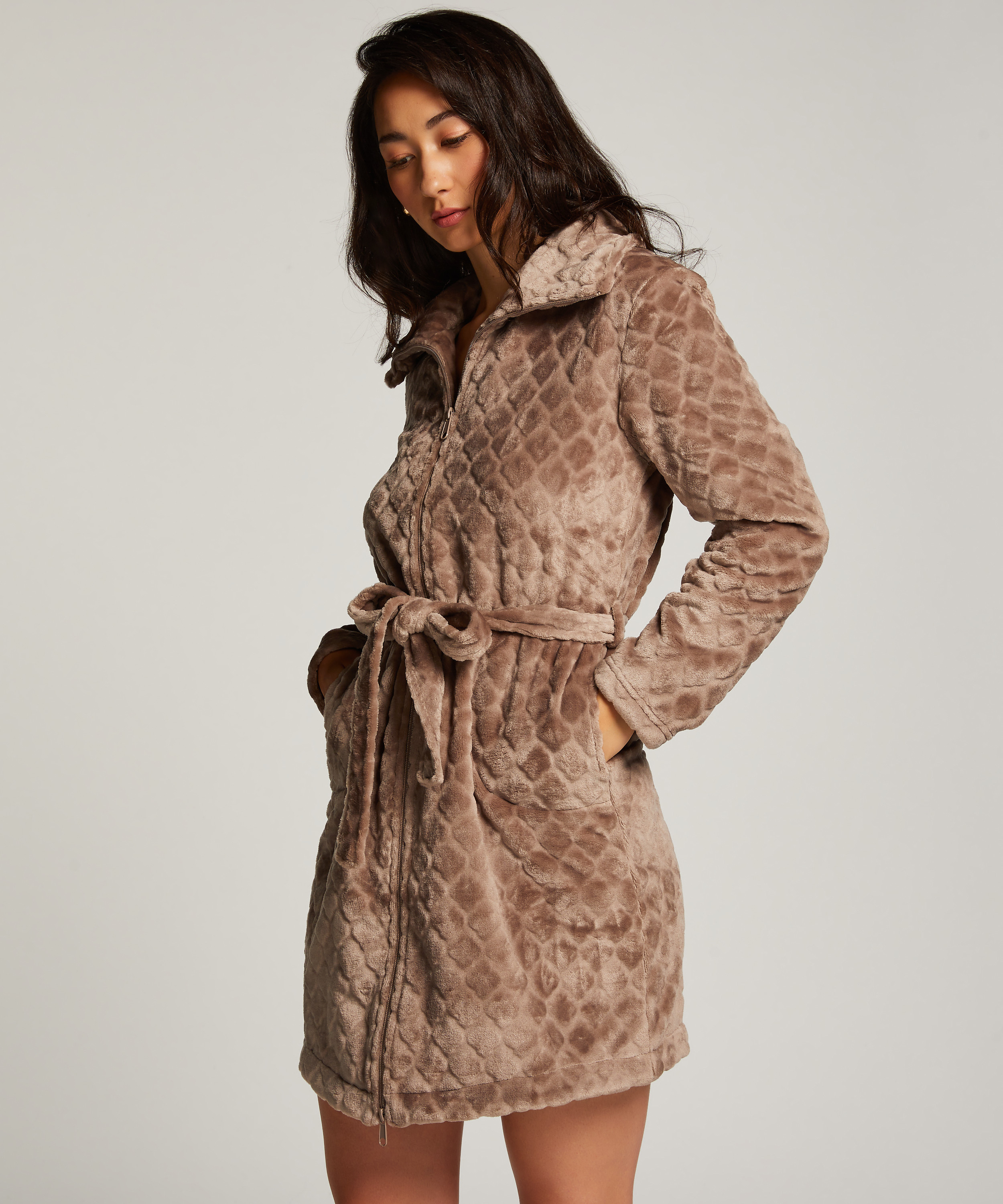 Badjas Zip fleece, Bruin, main