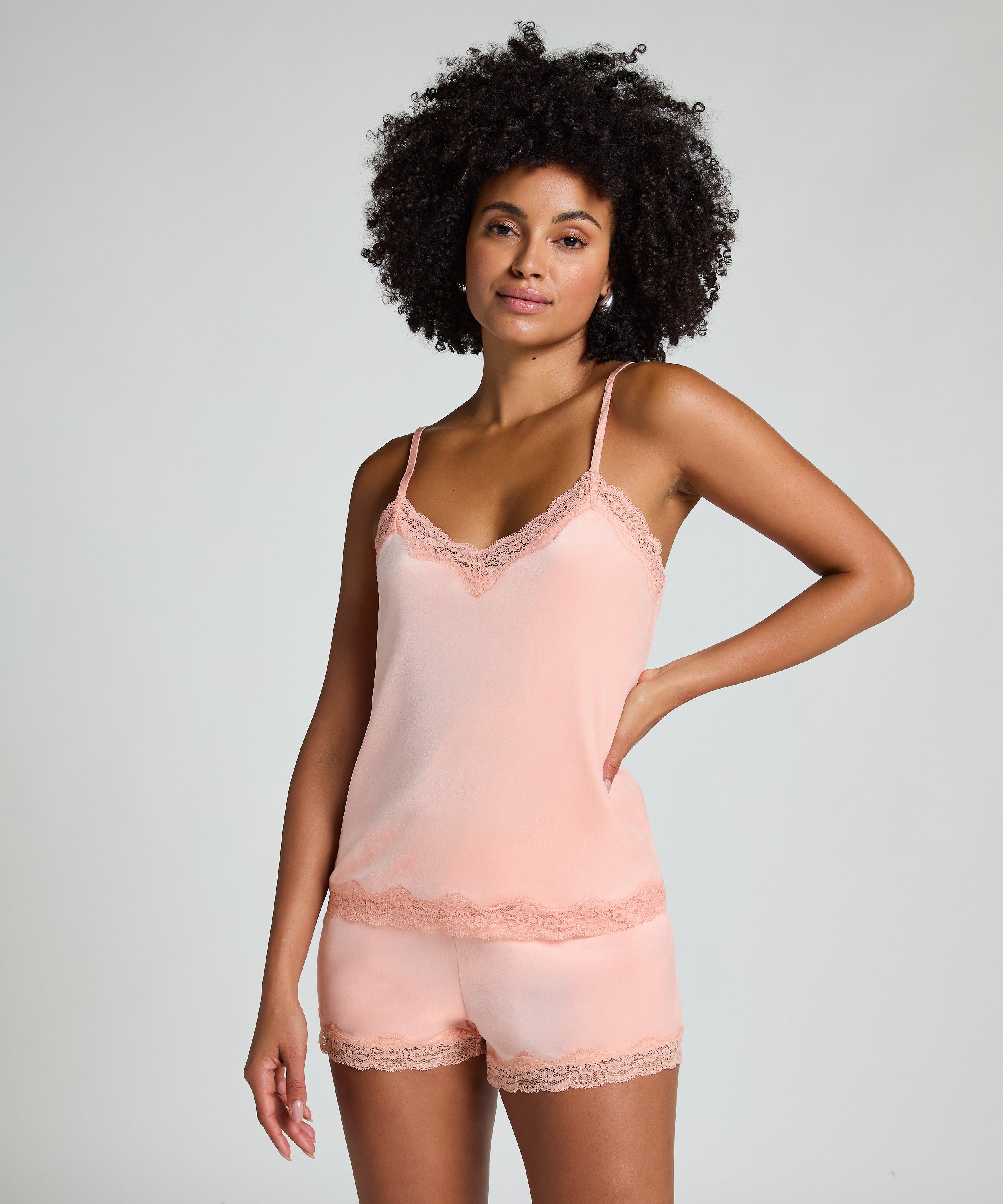 Cami top Velours Lace, Roze, main
