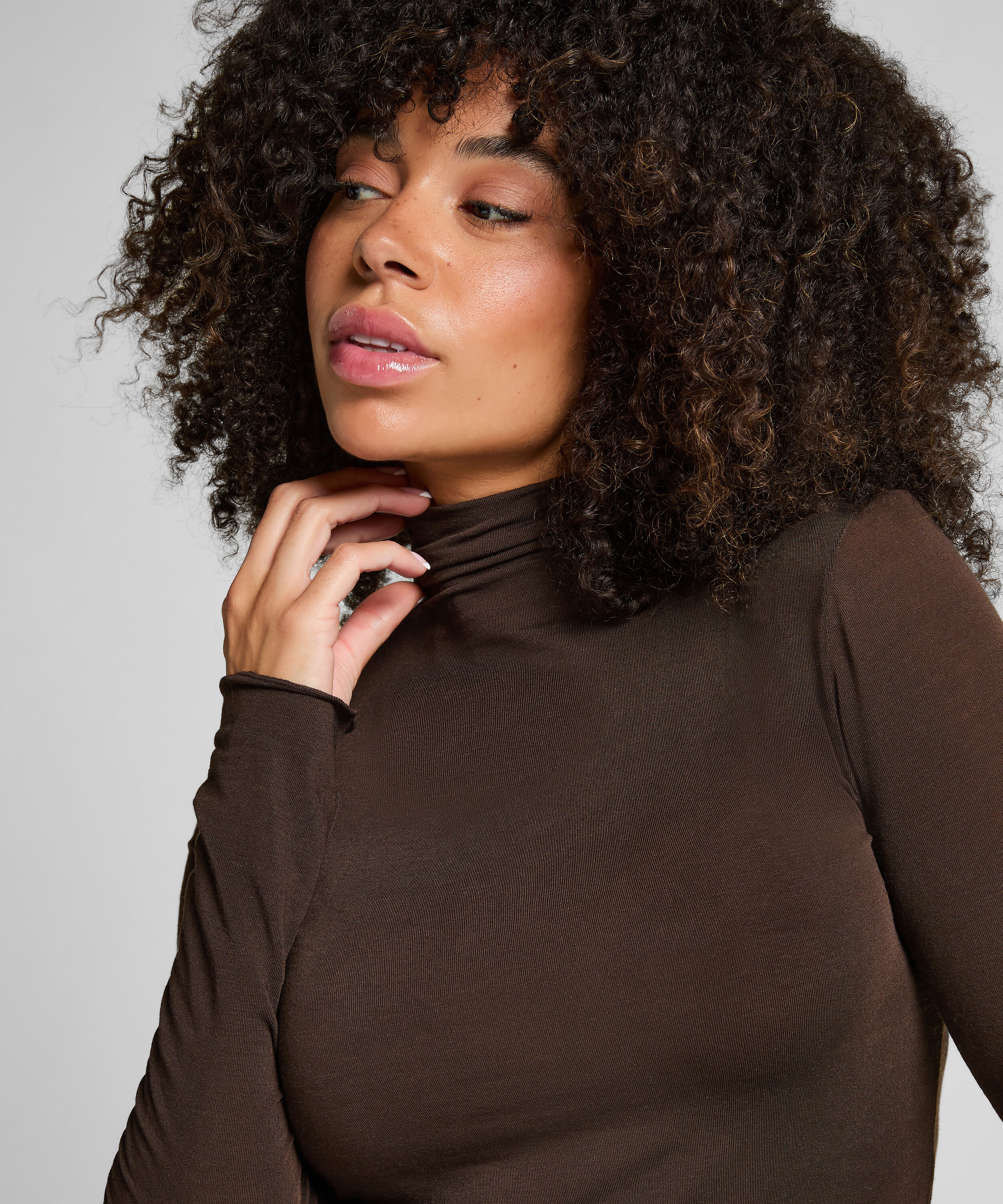 super soft Turtleneck Shirt met Cashmere, Bruin