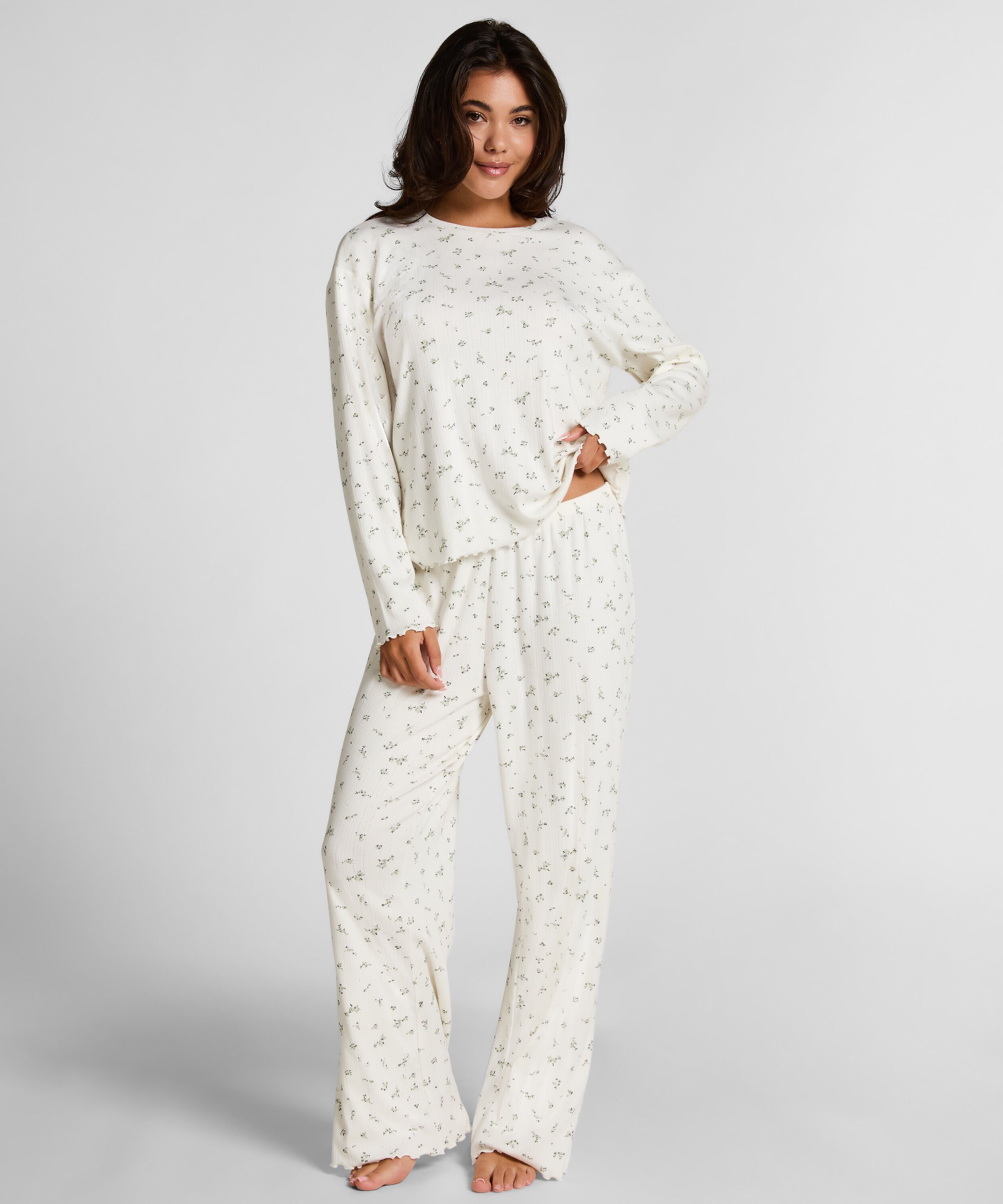 Pyjamabroek Loose Pointelle, Wit Pyjamabroek Loose Pointelle, Wit