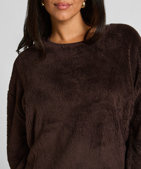 Top à manches longues Fluffy Fleece, Brun