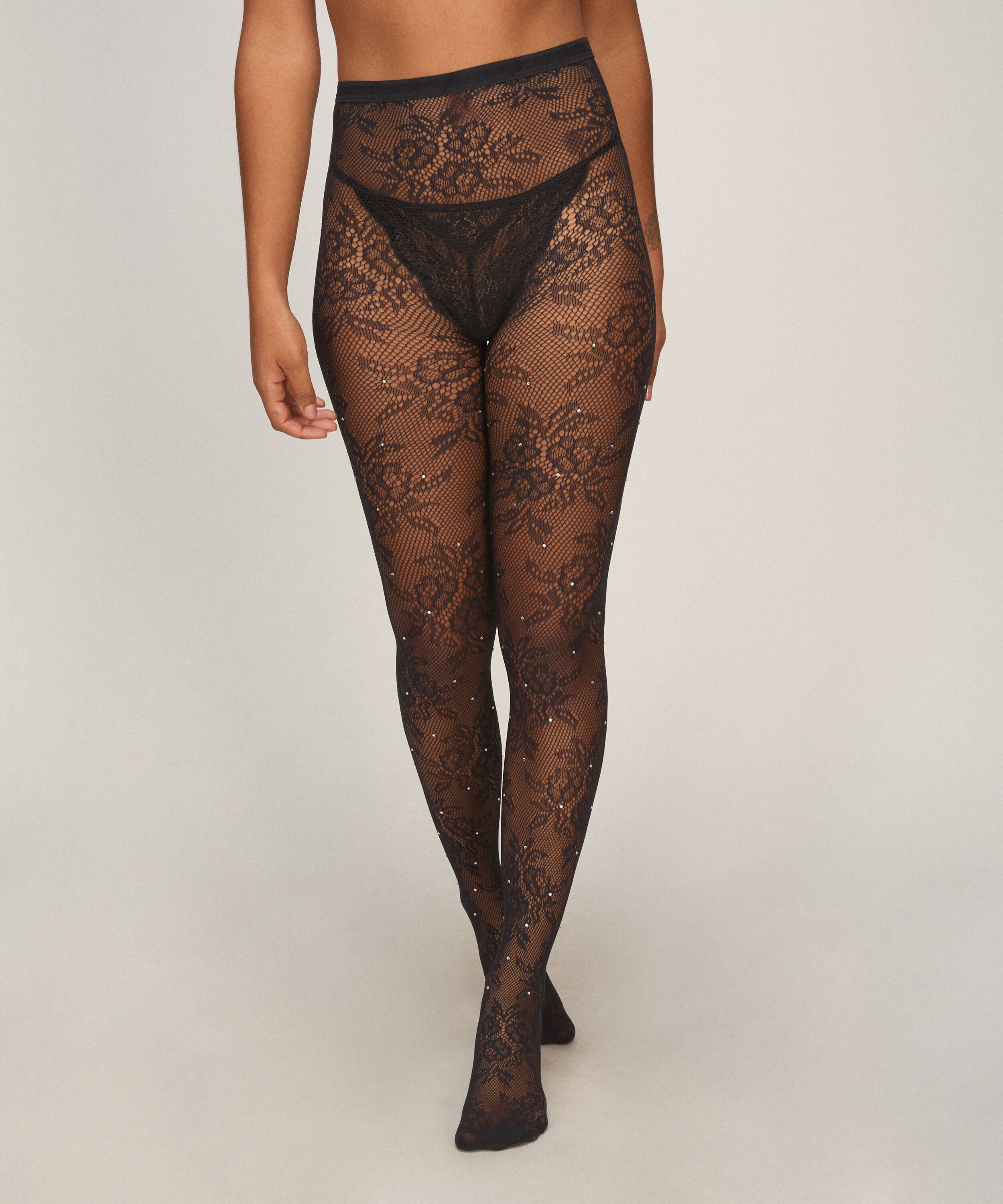 Tight Allover Lace Rhinestones, Zwart