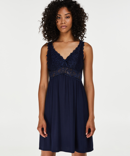 Slipdress Modal lace, Blauw