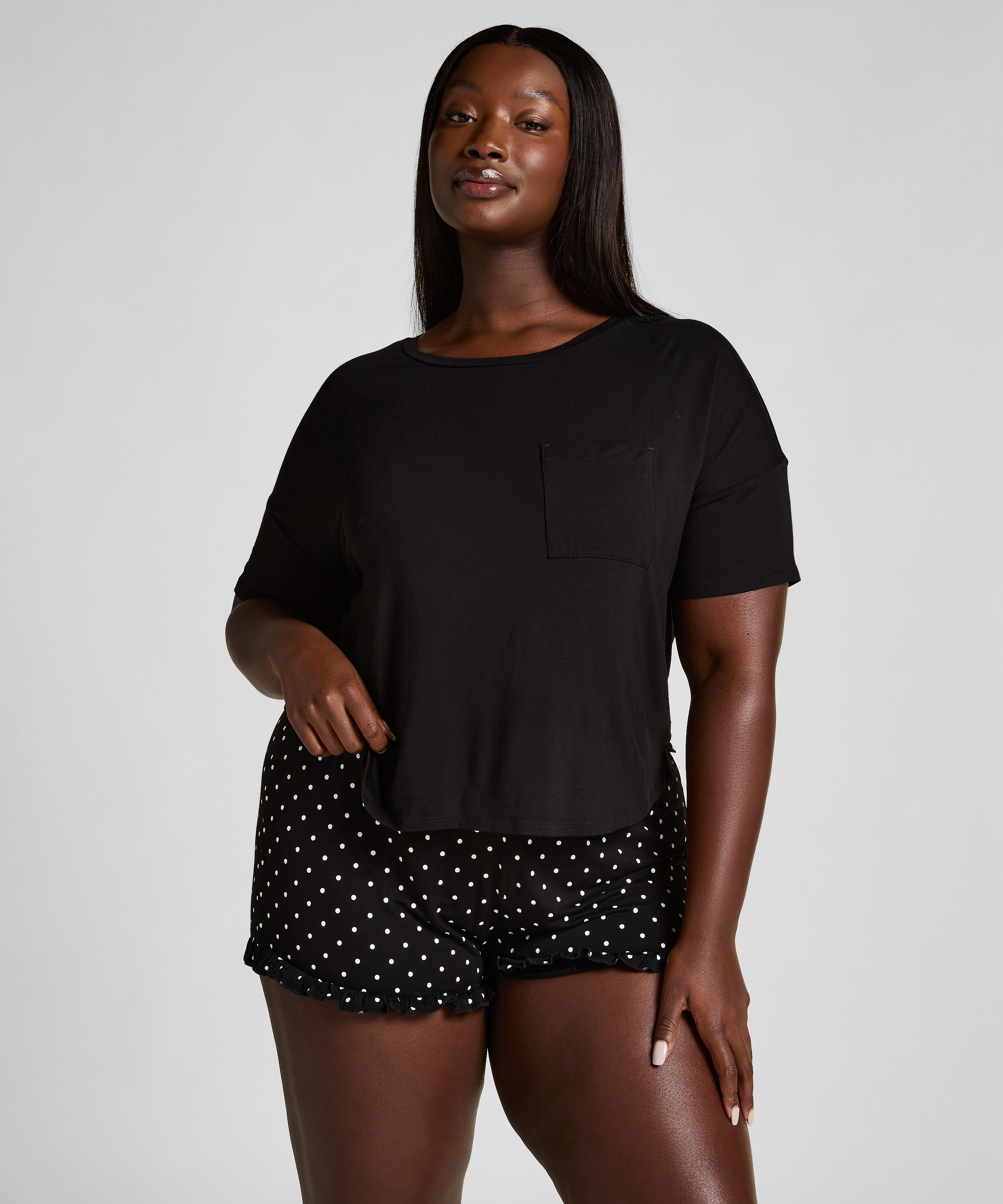 Korte pyjama set, Zwart, main