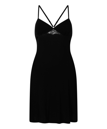 Jersey Slipdress Lace Back, Zwart