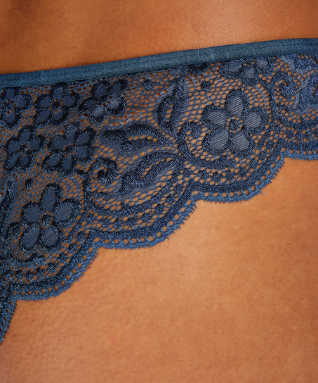 Slip br&eacute;silien jambe haute Lace, Bleu
