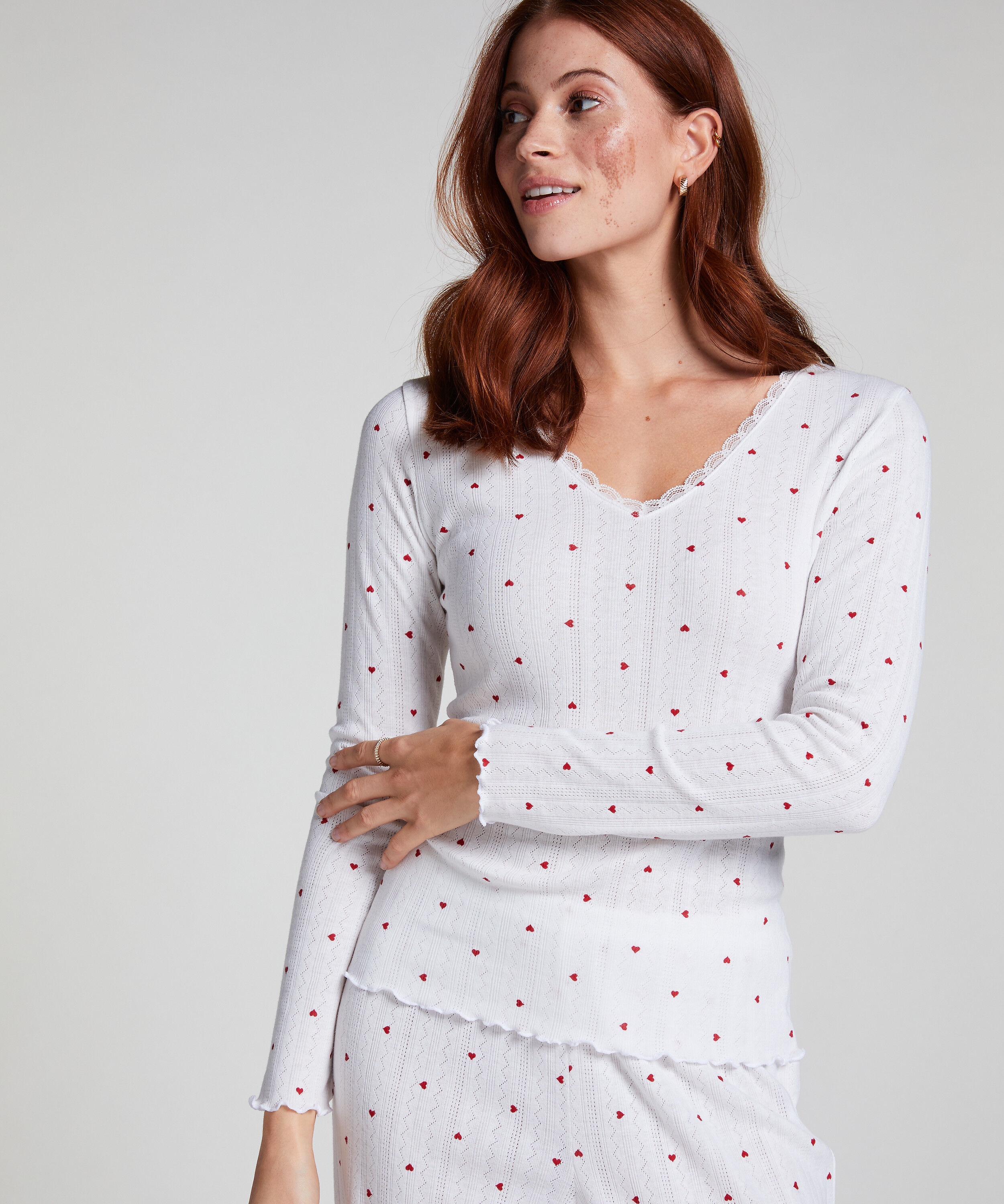 Pyjamatop Pointelle, Wit