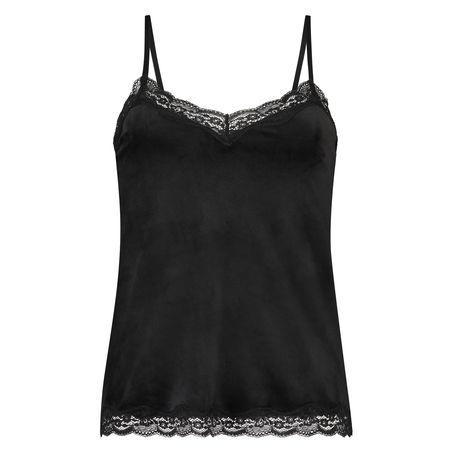 Cami top Velours Lace, Zwart