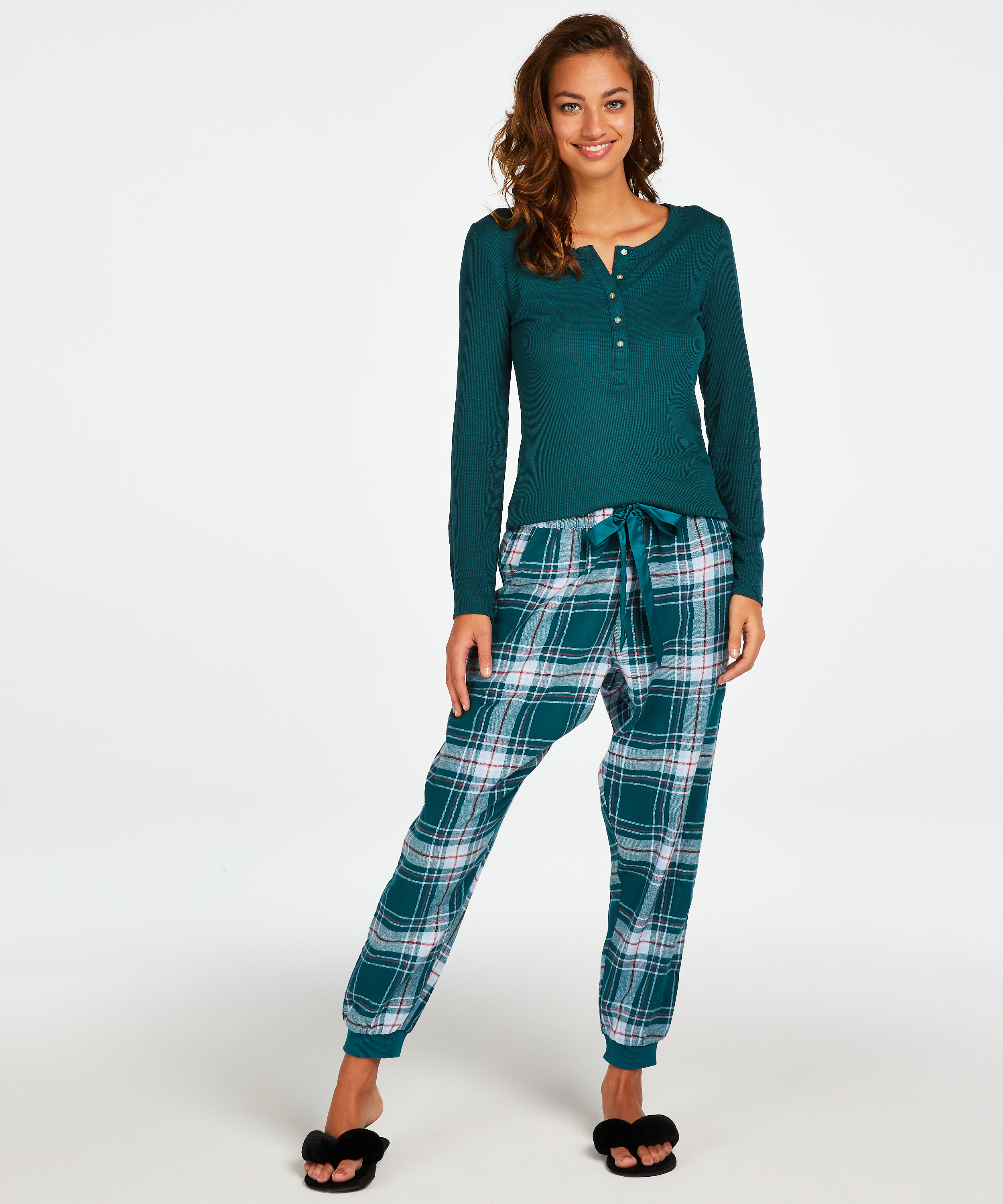 Petite Pyjamabroek Twill Check, Blauw, main