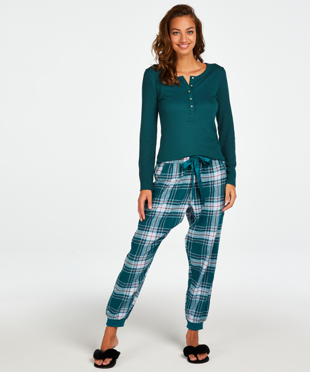 Petite Pyjamabroek Twill Check, Blauw