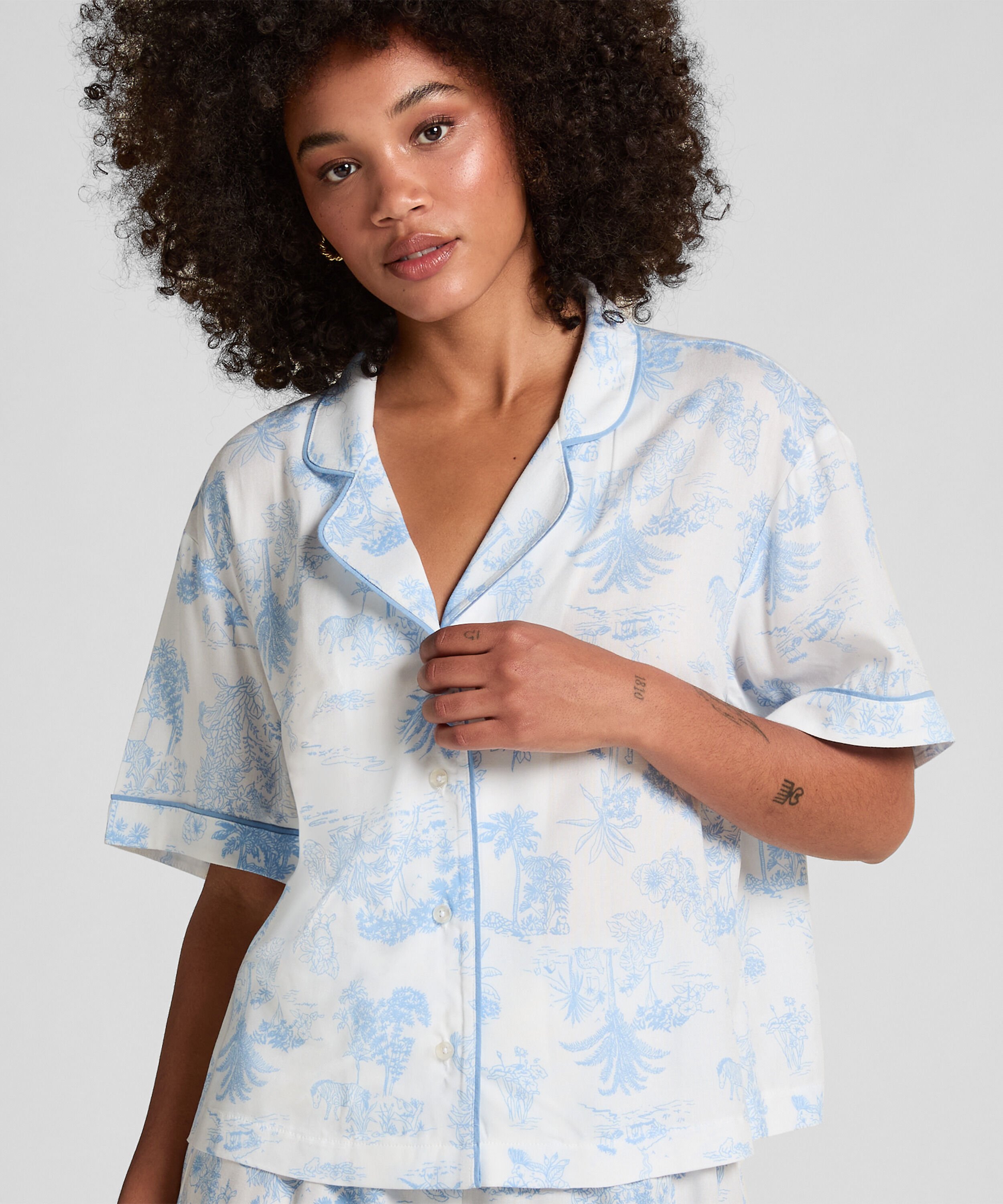 Veste tissée à manches courtes, Bleu