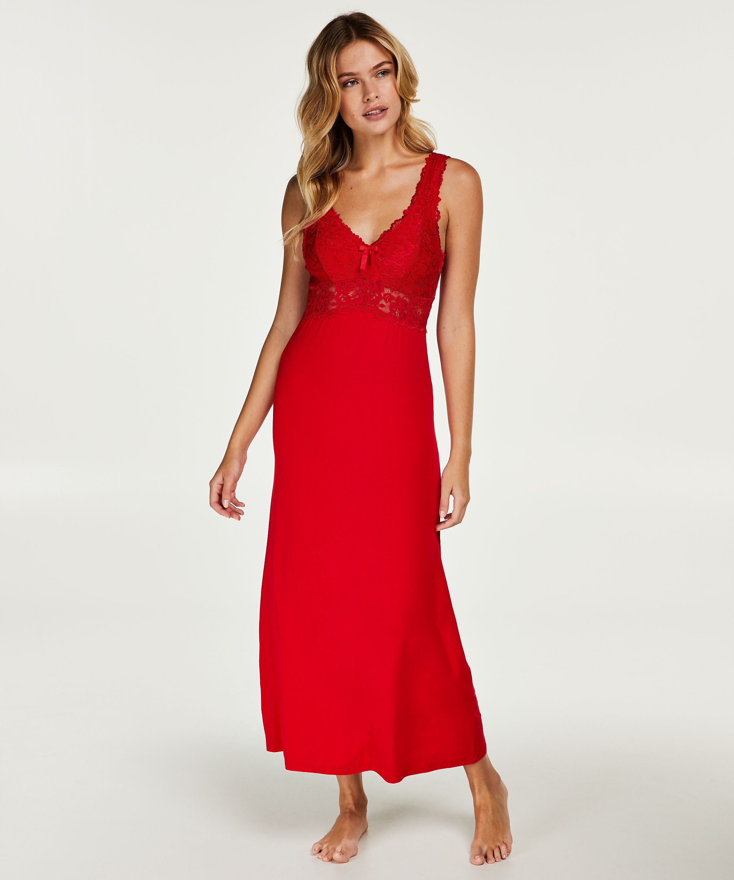 Slipdress Modal lace long, Rood