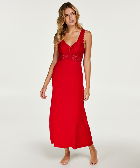 Slipdress Modal lace long, Rood