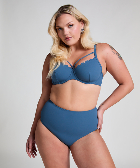 Scallop Bikinibroekje met Hoge Taille, Blauw