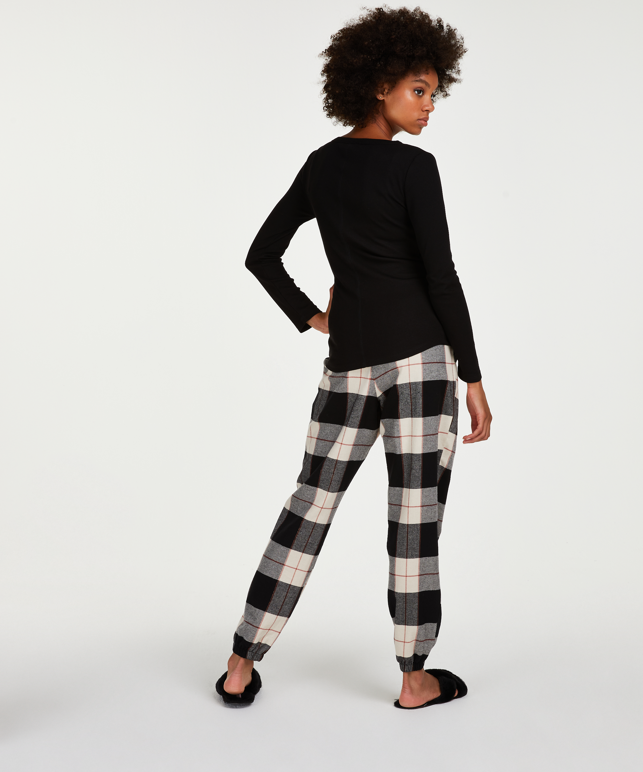 Pyjamabroek Twill Check, Zwart, main