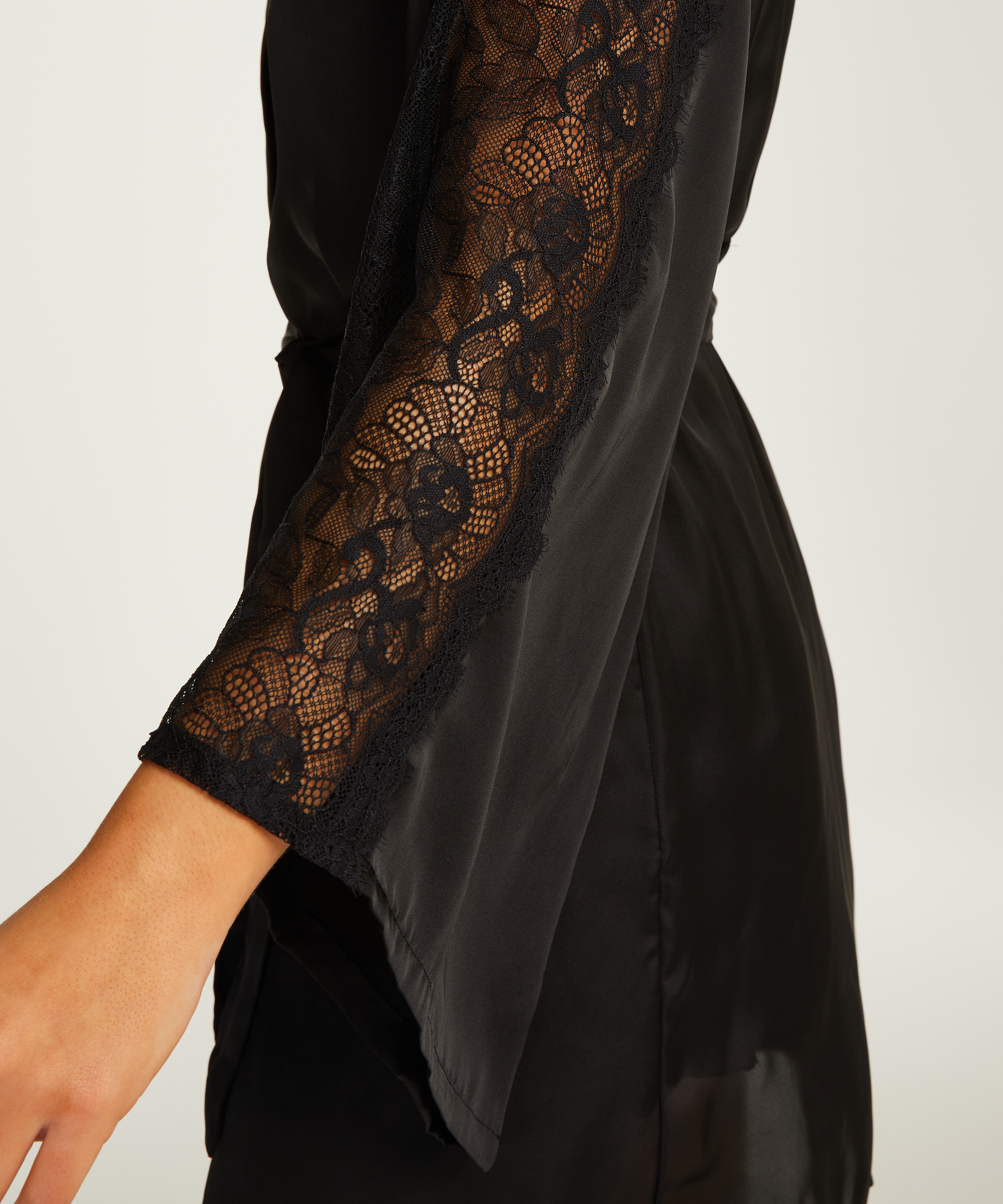 Kimono Satin Lace, Zwart, main