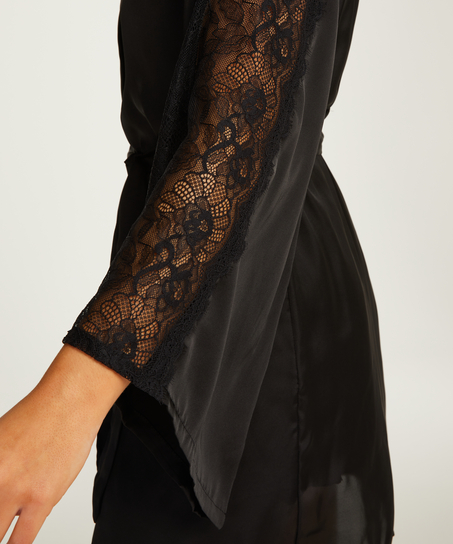 Kimono Satin Lace, Zwart