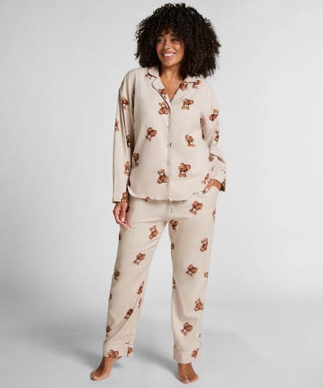 Pantalon droit en flanelle ours, Beige