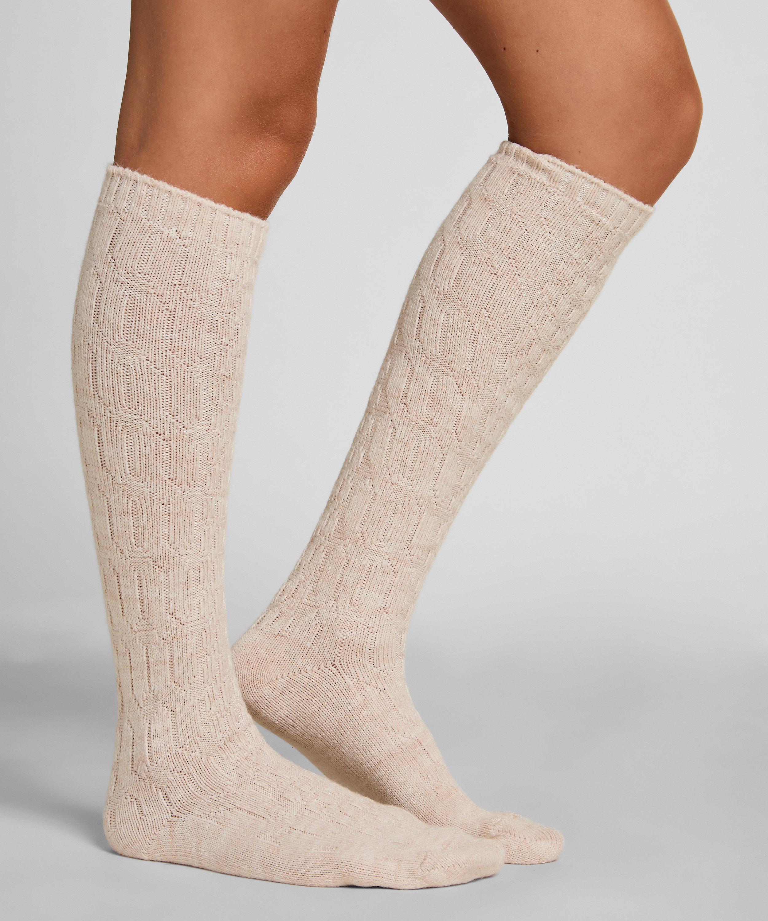 2 paires de chaussettes longues, Beige, main