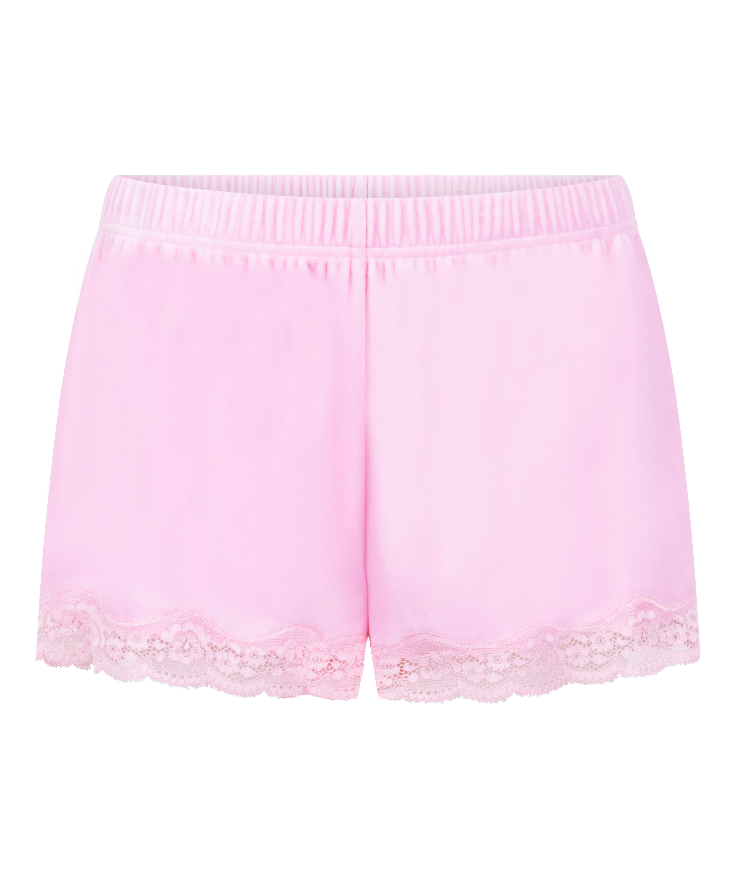 Short en velours &agrave; dentelle, Rose