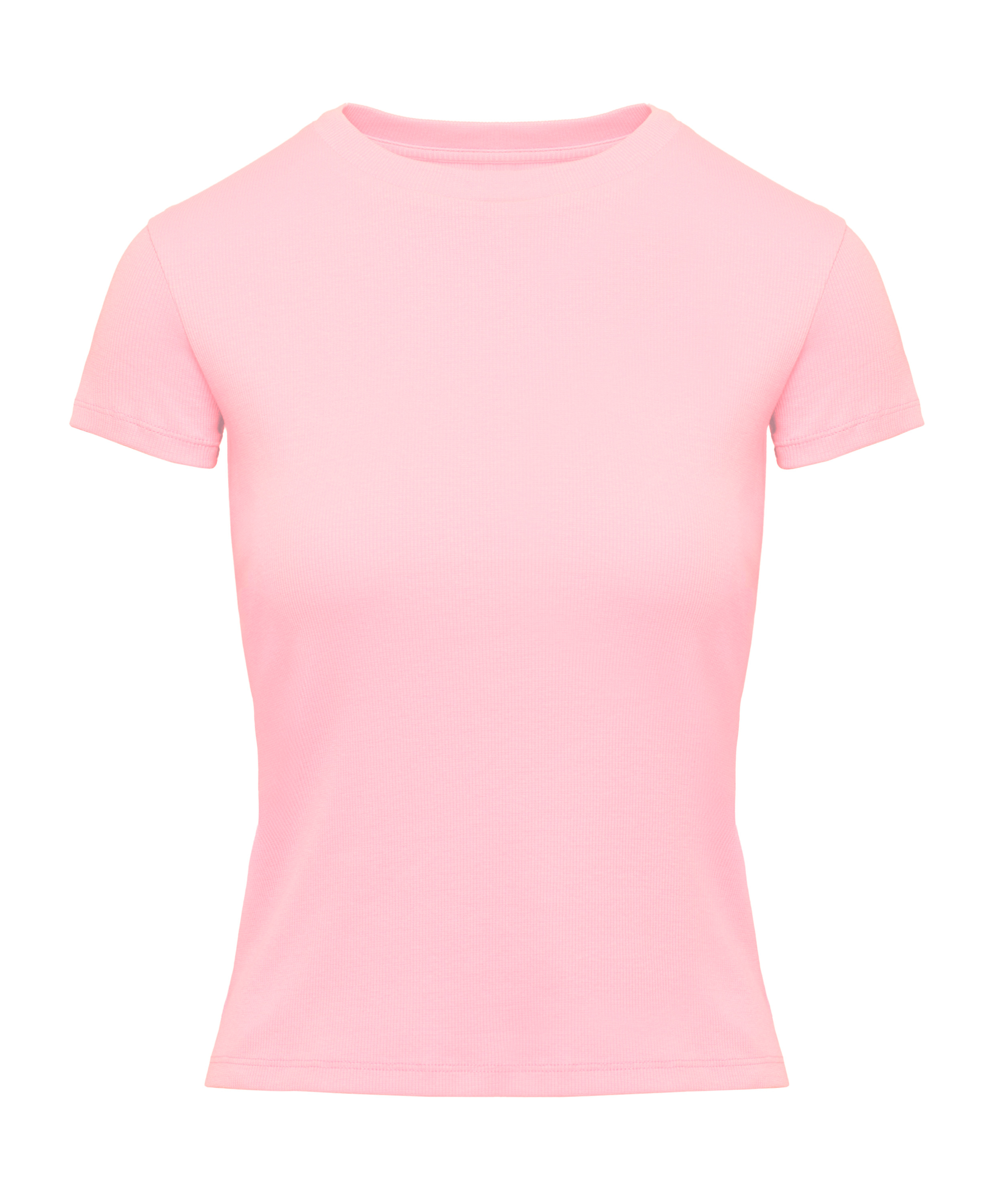 Haut de pyjama manches courtes rib crew neck, Rose, main