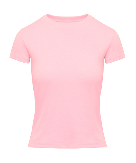 Haut de pyjama manches courtes rib crew neck, Rose
