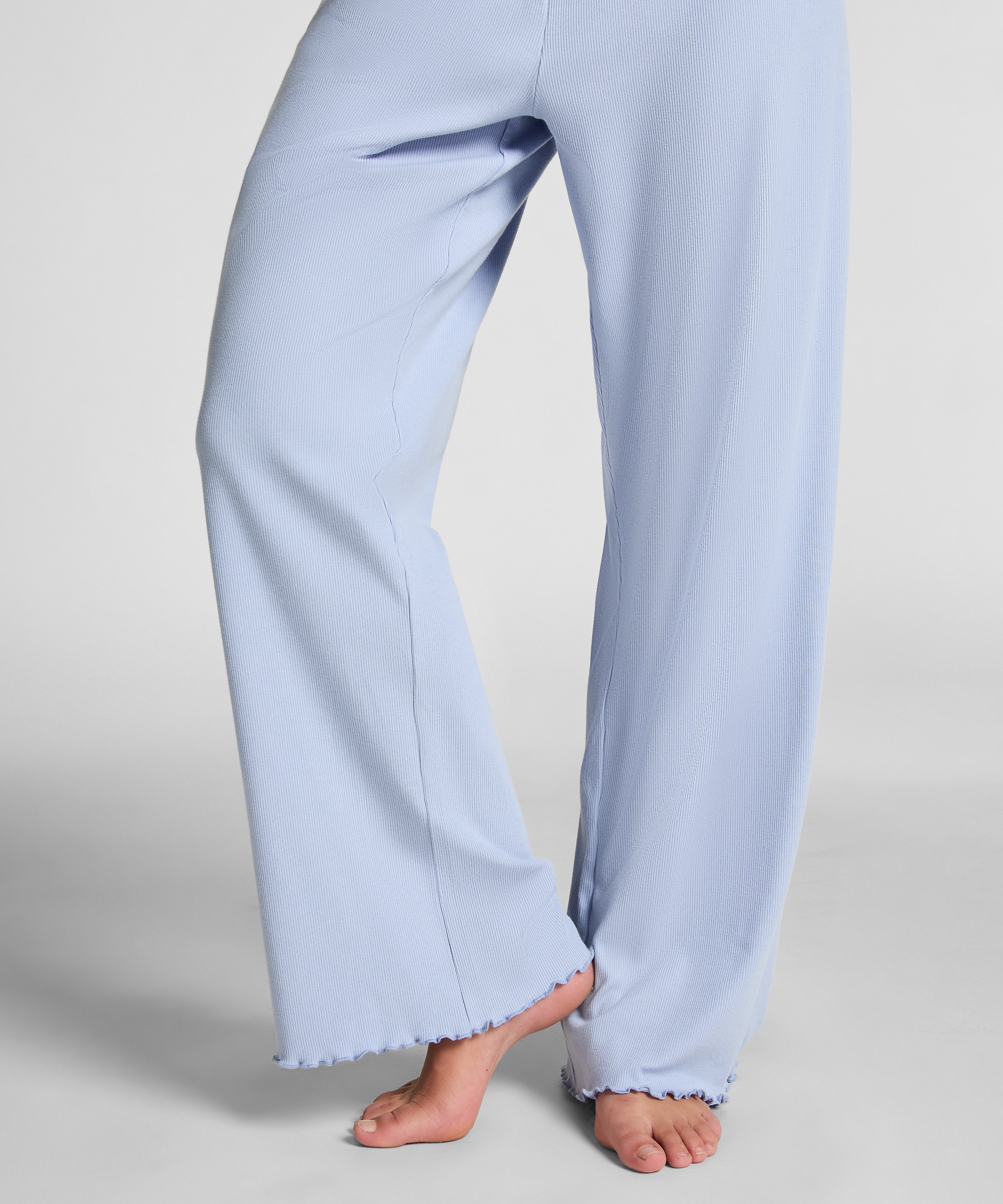 Geribde Pyjama Broek, Blauw, main