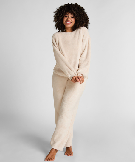 Top &agrave; manches longues Fluffy Fleece, Beige