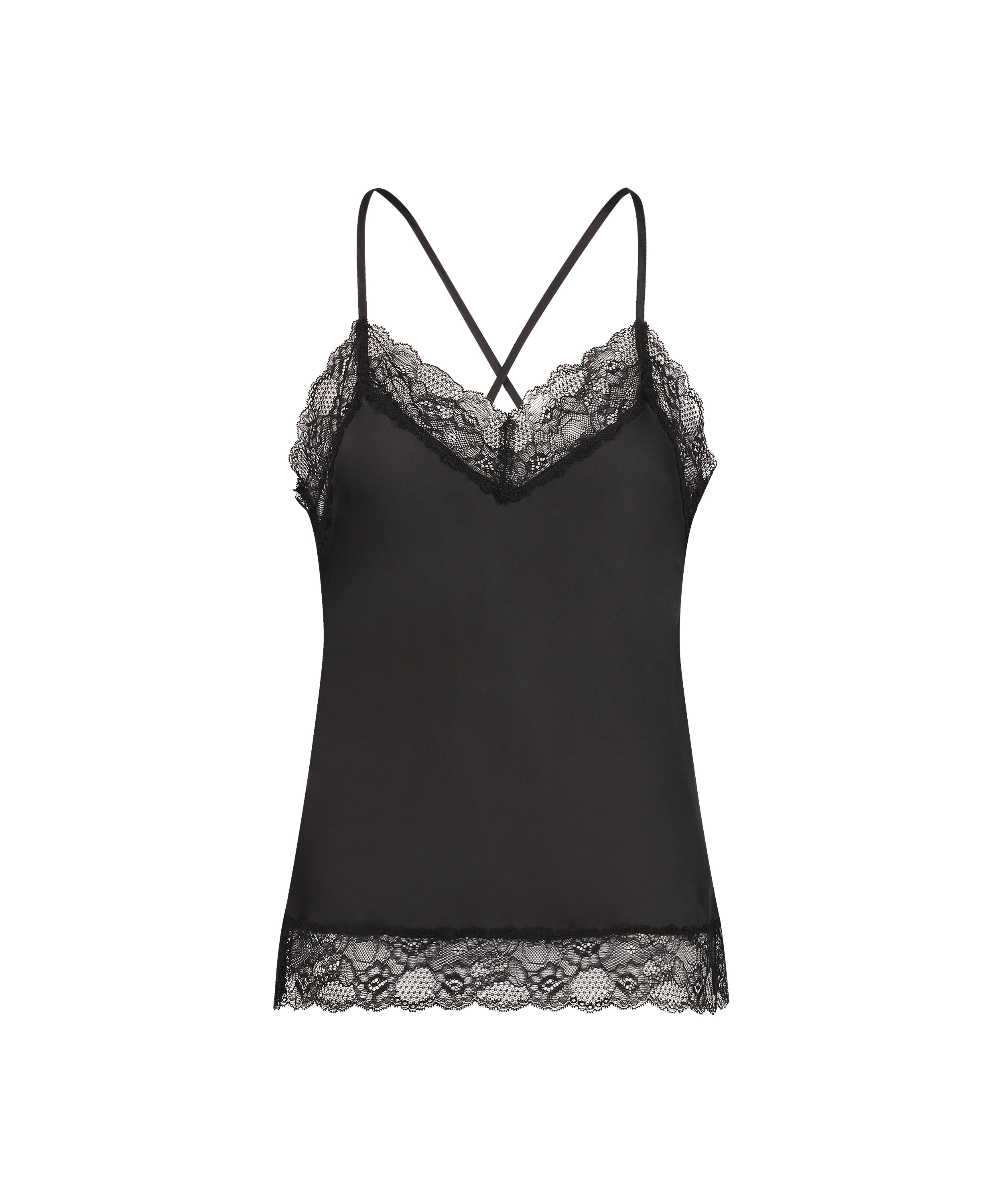 Cami top Satin Lace, Zwart, main