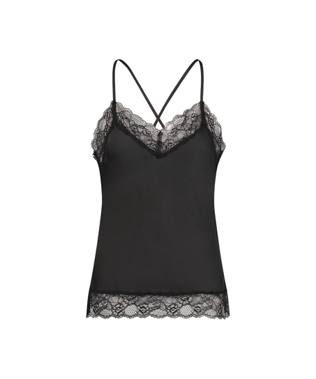 Cami top Satin Lace, Zwart